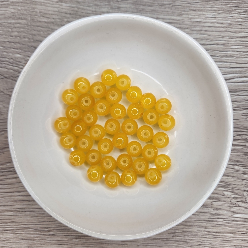 Yellow Goldenrod Glass Beads 8mm Round 40 Bead Count #88